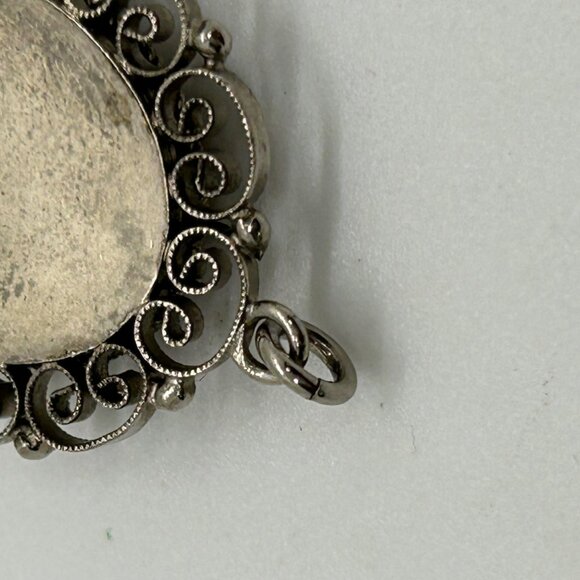 Vintage Italian Micro Mosaic Oval Pendant With Filigree Detailing Floral Design - Picture 8 of 14